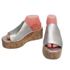 Lucatoni Silver Metallic Wedge Slides Slippsrs Shoes 9